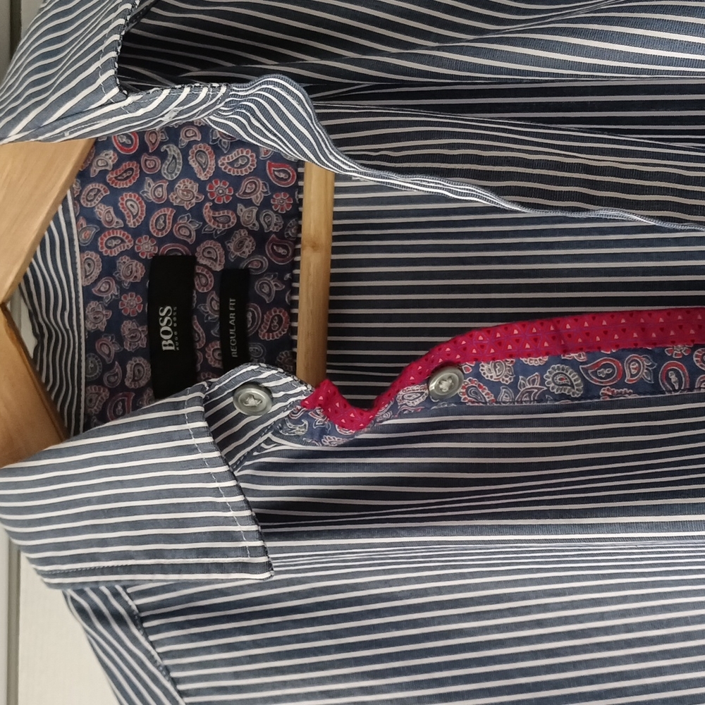 Hugo Boss Regular Fit  Blue with White Stripe Sport Shirt Small